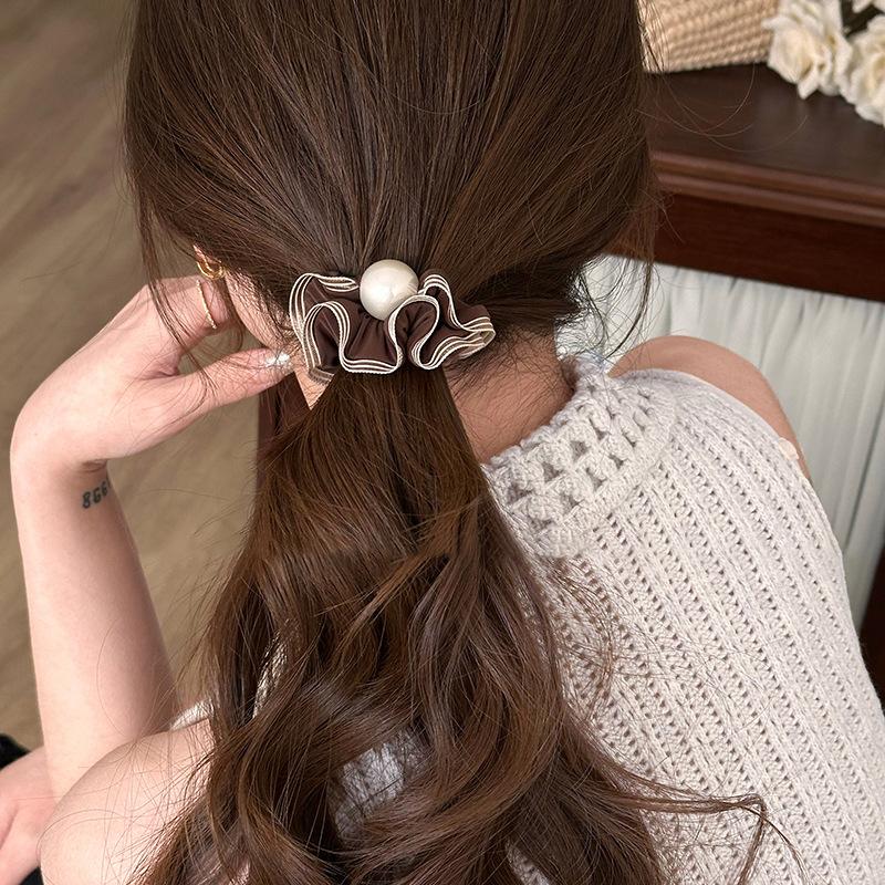 

Fabric satin lace pearl hair band versatile hair rope elegant headrope women
