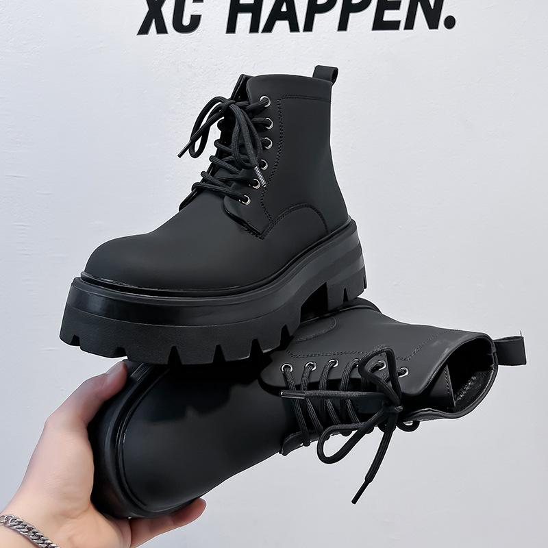 New men's shoes spring and autumn leather boots thick-soled heightening high-top leather shoes British Martin boots 70077-A