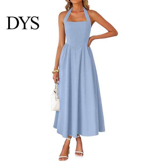 Women Dress Women's Halter Midi Dress, Summer Sleeveless Backless A-Line Long Square Neck Vacation Beach Sundress