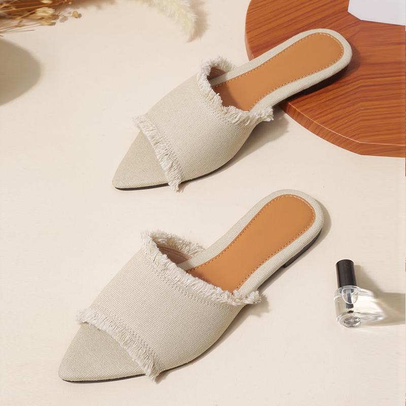Liyke Summer Fashion Sewing Tassel Women Slippers Outdoor Cozy Casual Flat Bottom Mules Sandals Beach Slides Shoes Zapatos Mujer
