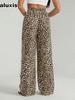 Spring/Autumn New Style Color Block Striped Casual Pants Women High Waist Sports Trousers Loose Wide Leg Long Pants