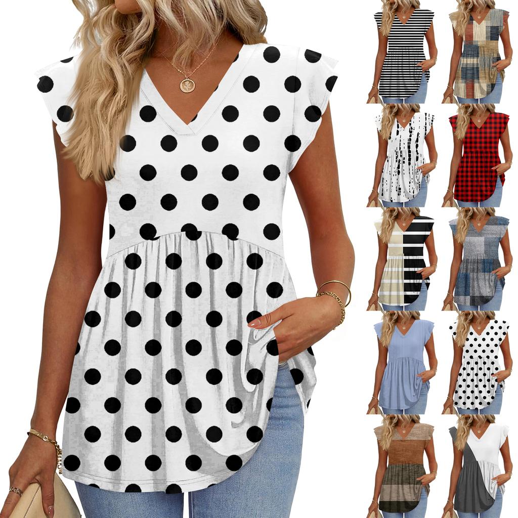 Womens Tops Fashionable V-neck Ruffled Sleeve Short-sleeved T-shirt Business Blouses