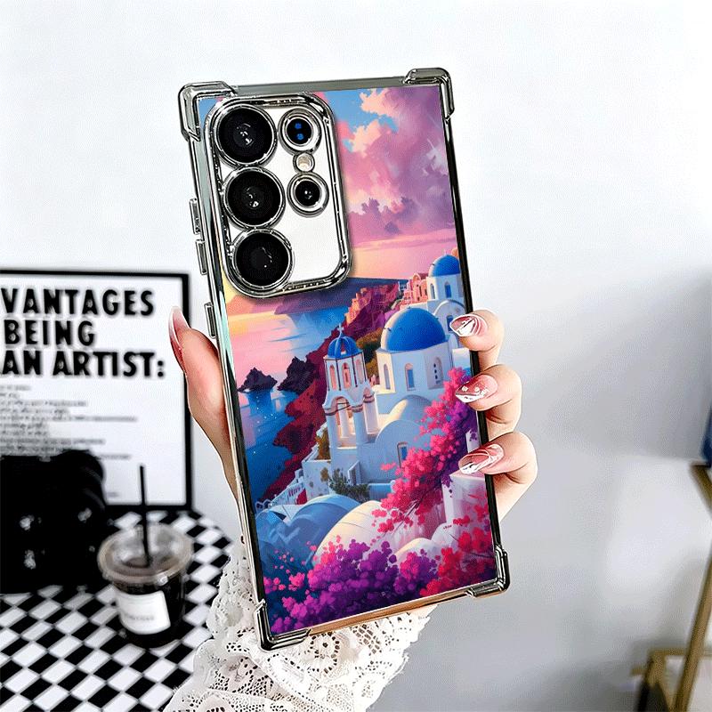 Santorini Greece Summer Soft Phone Case For Samsung Galaxy S26 Ultra S25 Edge S24 FE S23 Plus S22 S21 + S20 Plating Anti-Fall Fu