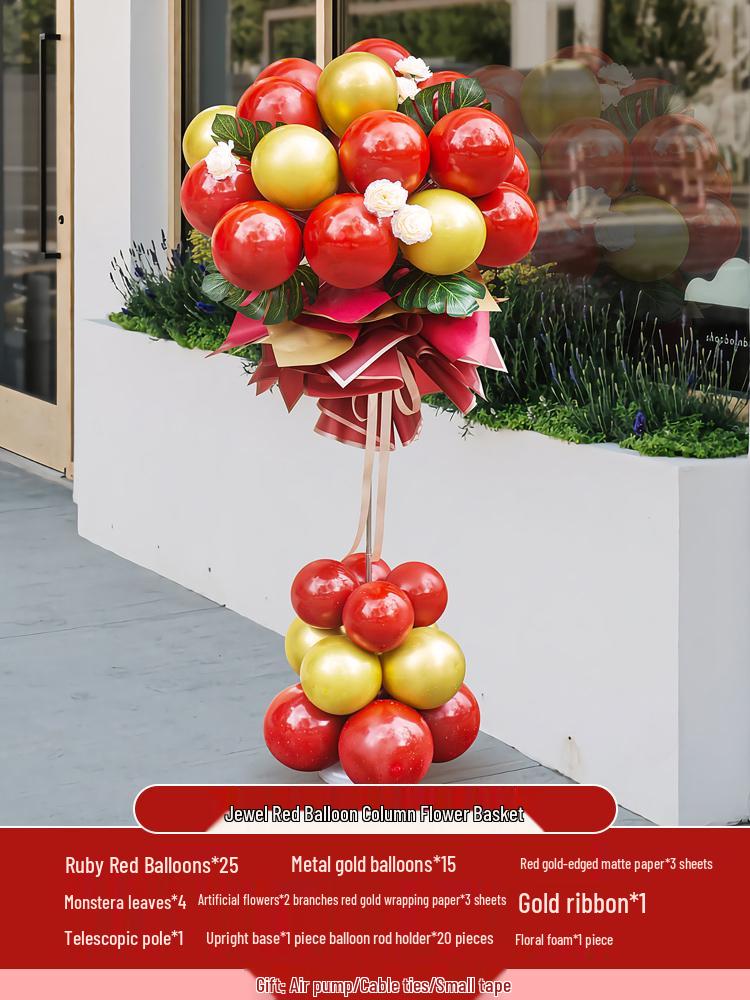Orange Balloon Column Flower Basket Decoration for Events and Venues