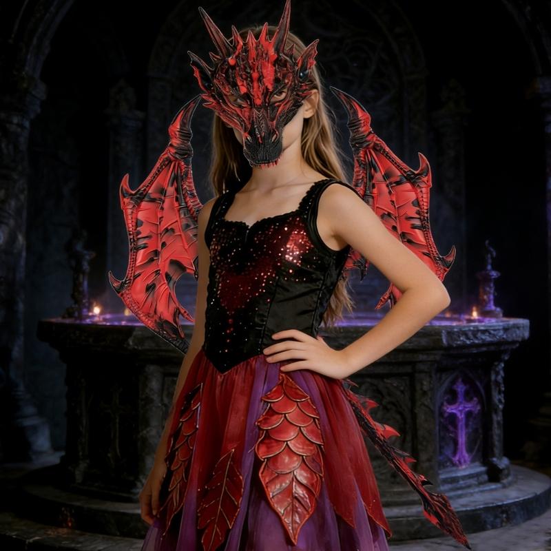 Drachenkostüm für Kinder Jungen Mädchen, Drachenflügel Schwanz Masken-Set, Halloween Dinosaurier Cosplay Kostüm Zubehör