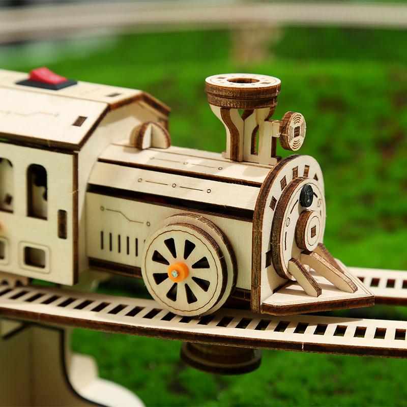 Cross-border Electric Train Track 3D Stereo Puzzle Wooden Toys Puzzle Assembly DIY Creative Toys