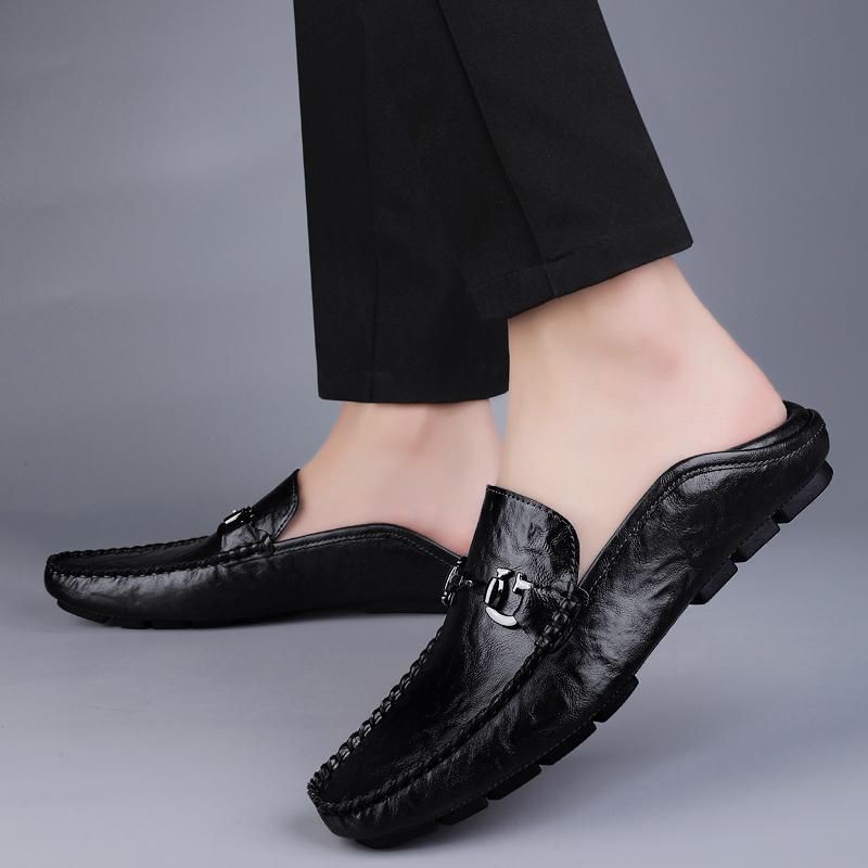 Fashion Handmade Genuine Leather Men Shoes Italian Lightweight Loafers Men Light Casual Shoes Non-slip Driving Footwear High-end Flats