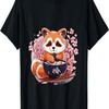 T-shirt Otaku Anime Panda Rosso Mangia Ramen Fiori di Ciliegio(20)