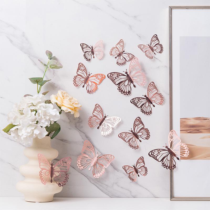 12Pcs/set 3D Hollow Butterfly Wall Sticker for Home Decoration DIY Wall Stickers Modern Wall Art Living Room Decoration