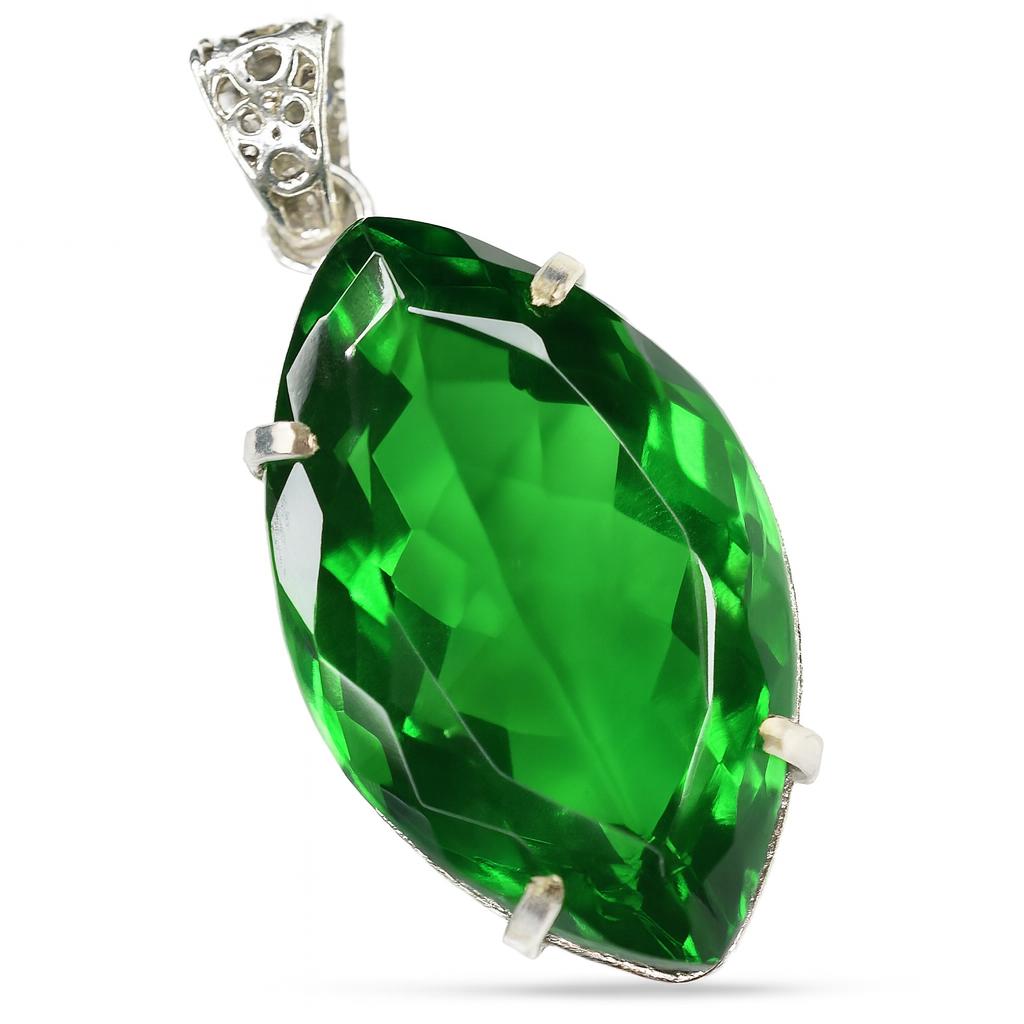 Beautiful Marquise 108 Ct CERTIFIED 925 Sterling Silver Green Topaz Pendant AI-70-NS