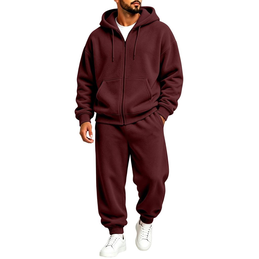 Men's Zip-Up Hoodie and Pants Set Loose Track Suit for Fall Winter