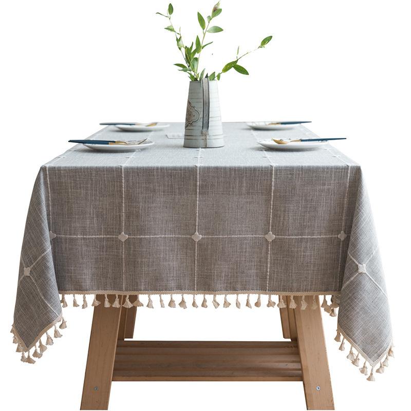 Picnic Tablecloth Color Matching Cotton And Linen Fabric Embroidery Large, Medium And Small Plaid Rectangular Coffee Table Mat Tablecloth