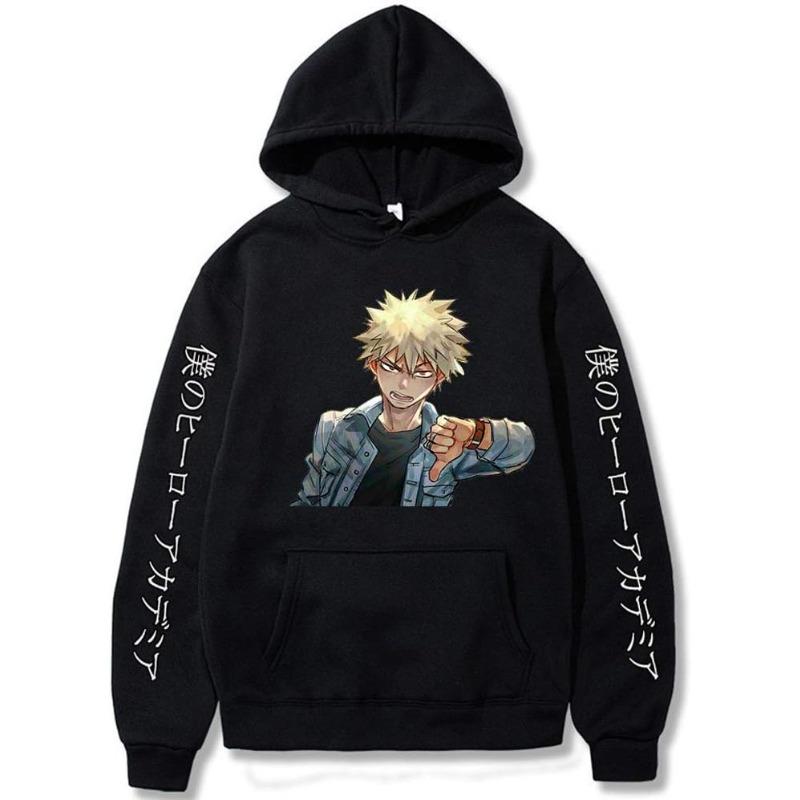 My Hero Academia Bakugou Katsuki Mikiny s potiskem Mikina Hip Hop Podzim Zima Flísová Streetwear Top Sudaderas