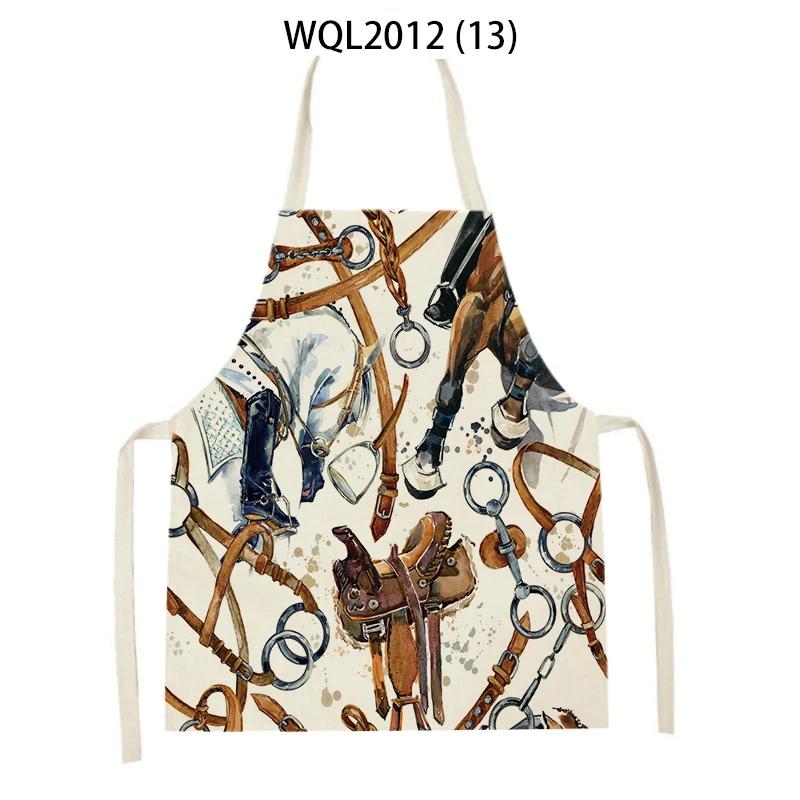 Retro Equestrian Kitchen Aprons for Women Men Linen Baking Bibs Household Cleaning Pinafore Animal Horse Home Cooking Apron