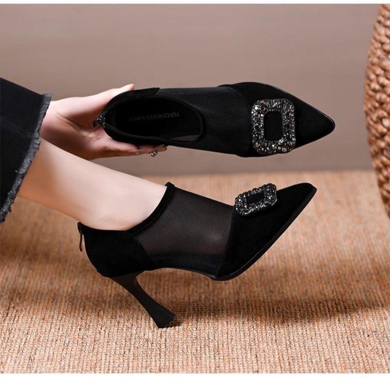 Mesh summer mesh shoes, foreign temperament, hollow thin heels, sandals, versatile and thin mesh pointed high heels