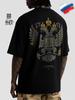 Oversized Black T-Shirt with the Coat of Arms On the Back Russia