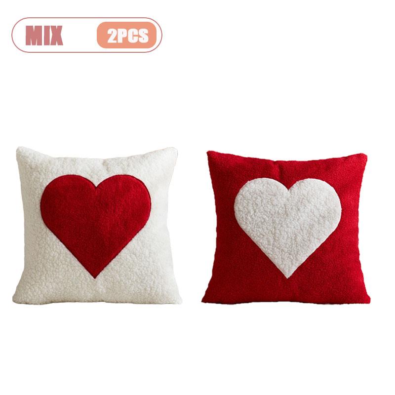 1-4PCS Heart Embroidery Pillow Cover Valentine‘s Day Love Pillowcase Cushion Case Round Floral Decor for Sofa Bed Wedding Gift