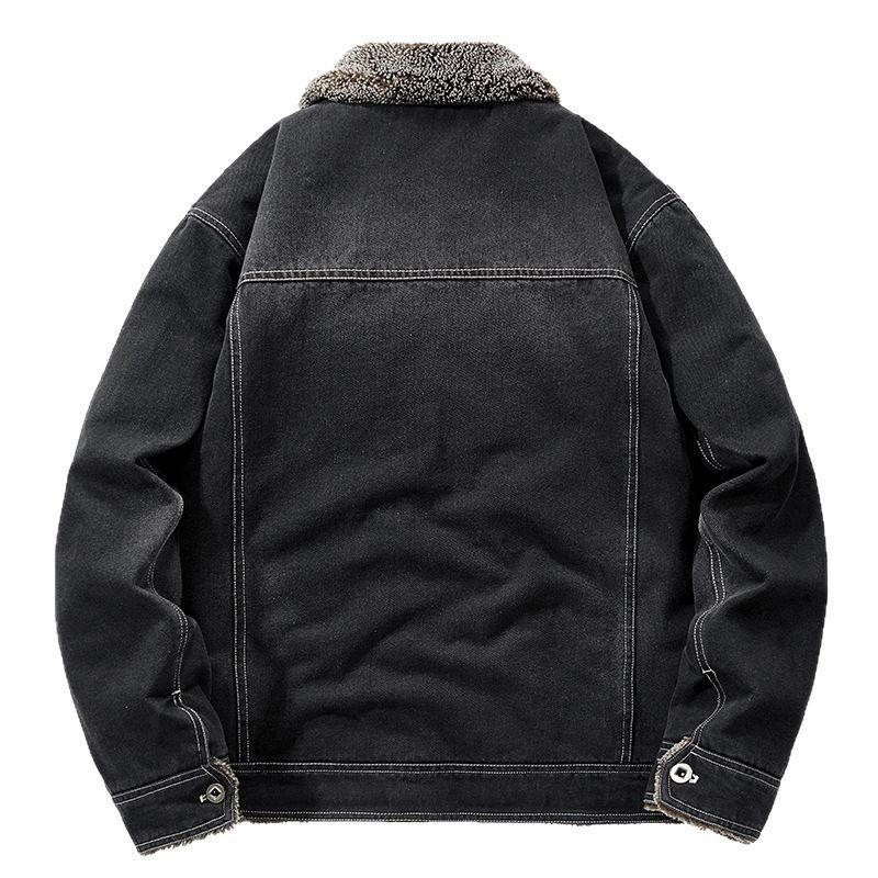 Lapel Jacket Men's Autumn and Winter Plus Velvet Thickened Large Size Wool Collar Workwear Cotton Cotton Jacket Versatile Warm Men's Jacket Men