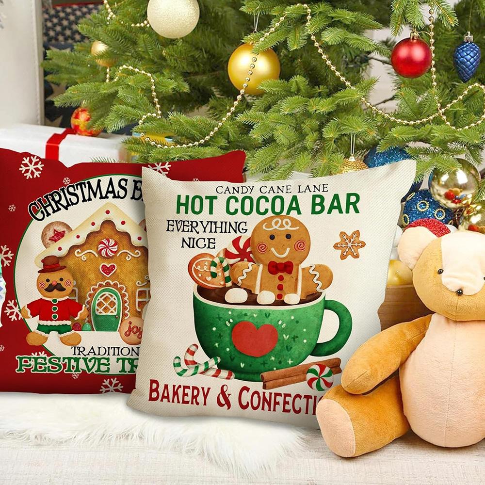 Gingerbread Delights: Festive Christmas Pillowcases with Baked Goodies Designs Sofas, Bedroom Pillow Covers, Holiday Gifts