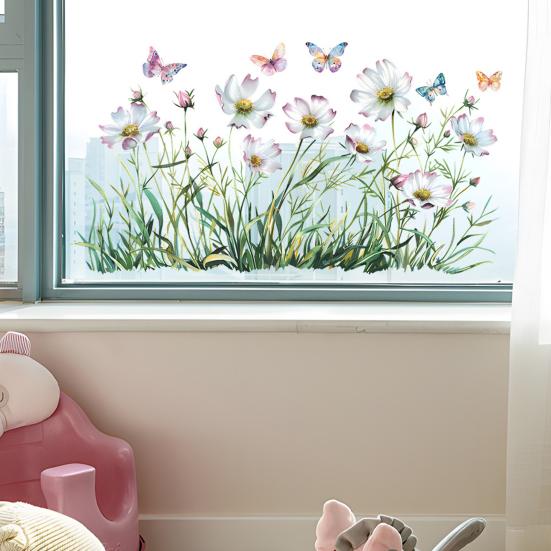 Spring Flowers Window Clings Garden Wildflower Butterflies Glass Sticker Reusable Static Decals for Living Room Home Office