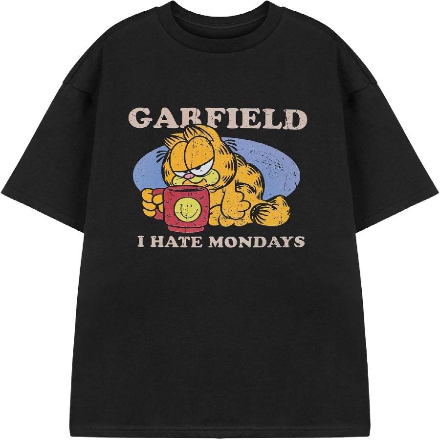 Мужская черная футболка с коротким рукавом Гарфилд _ Я ненавижу понедельники Графическая футболка с персонажем _ Классическая одежда с изображением мультяшного кота S чёрный