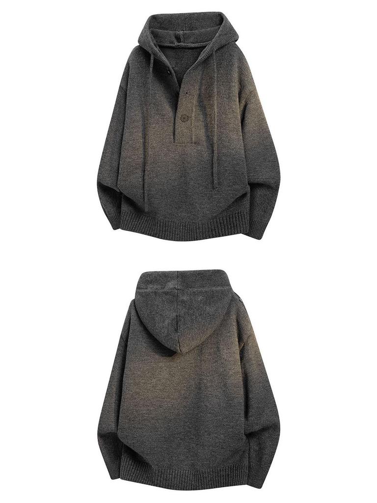 Men's Autumn Solid Color Hooded Knit Sweater - Casual Long Sleeve Warm Pullover for Teens