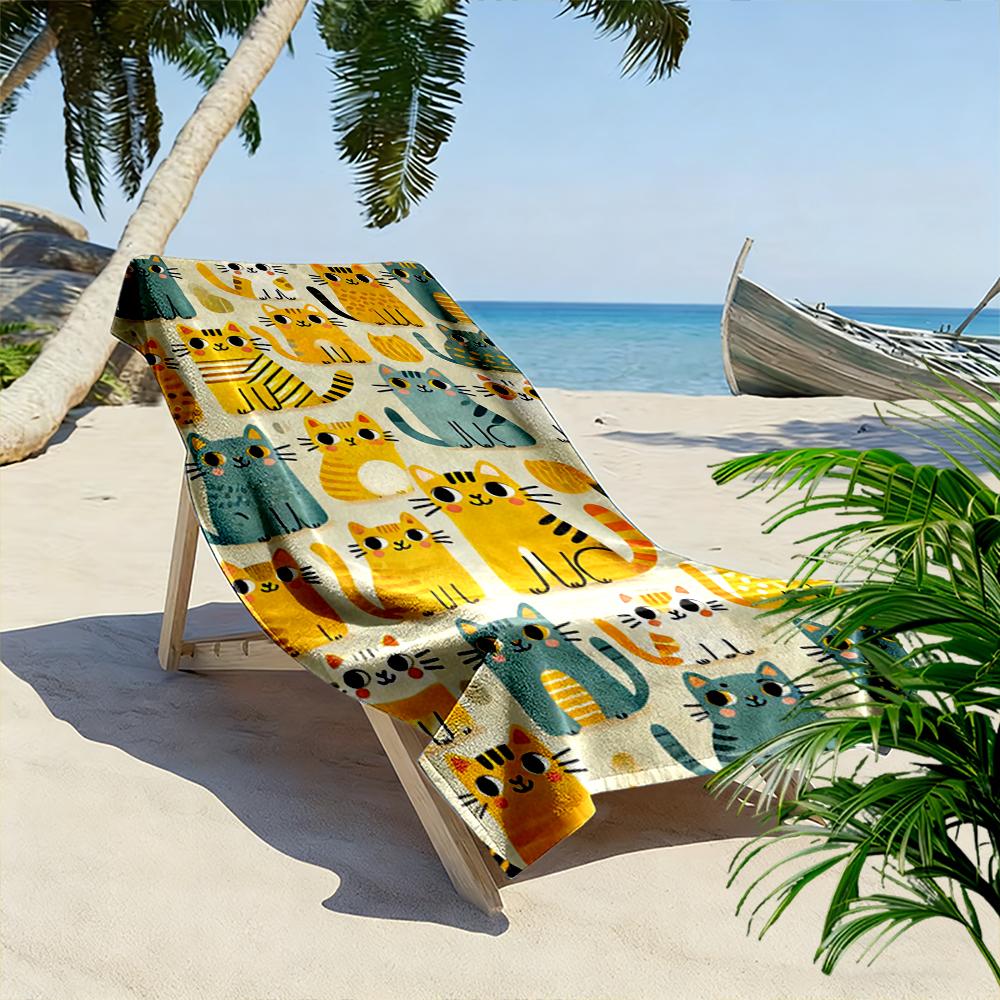 Cute Cartoon Cats Pattern Towel Beach Towel Quick-drying for Travel Outdoor Sports Jogging Beach and Swimming