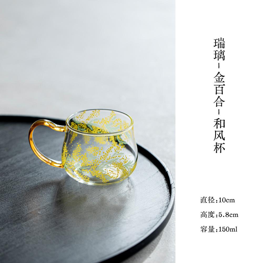 

150ml Lily Glass Teacup Zen Tea Bowl Tea Pair Tea-tasting Fragrance Cup Jianzhan Master Cups Puer Tableware Decoration Craft As Your Choose