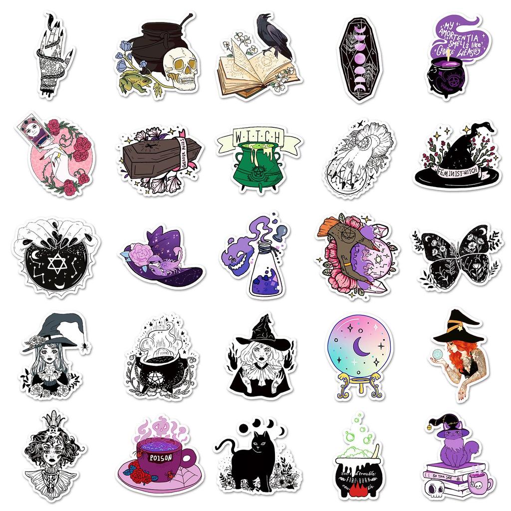 Witch-Themed Waterproof Stickers: 50 Cool Sheets for Luggage, Scooters, Computers, Tablets, and Planners