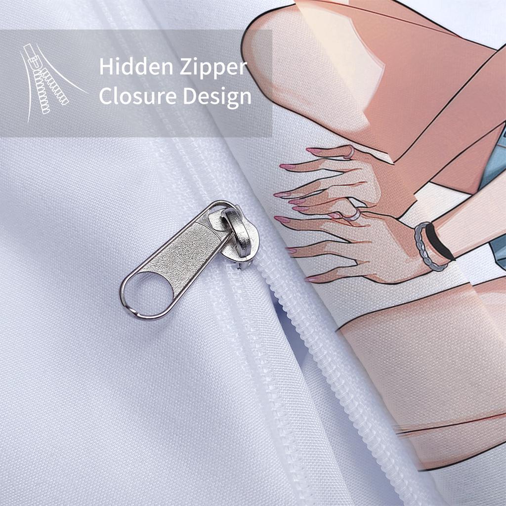 3dílný kreslený anime dívčí vzor tištěný péřový povlak na přikrývku (1dílná sada+2 povlaky na polštáře, bez výplně) ložní souprava