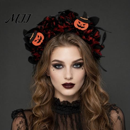 Handmade Flower Headband Halloween Floral Headband, 3D Shape Widened Fit Non-slip Wide Band Hair Hoop, Non-Slip with Pumpkin Witch Decoration