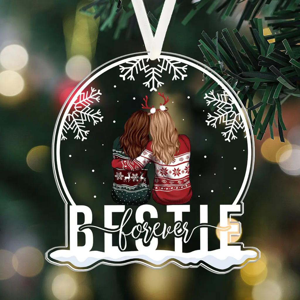 2D Płaski, 2D Płaski Najlepsze Przyjaciółki na Zawsze - 1 Akrylowy Wisiorek Płatka Śniegu | Idealny Prezent dla Sióstr i Najlepszych Przyjaciółek | Dekoracja na Choinkę