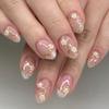 24Pcs Short Round Head Press on False Nails Yellow French 3D Flower Fake Nail for Woman Reusable Finished Full Cover Nails Tips
