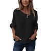 Women's Fashion Casual 3/4 Sleeve Button-Up T-Shirt Pullover Top