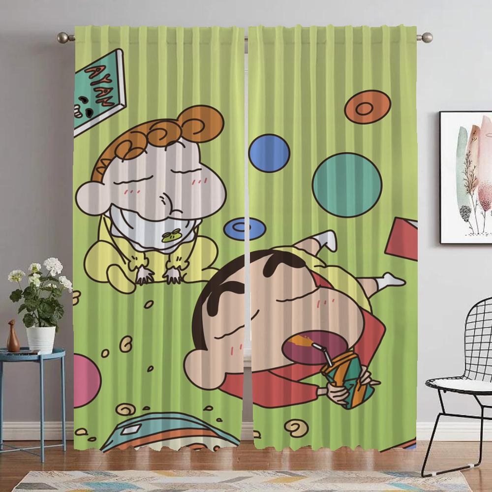 Crayon Shins Chan Blackout Curtain for Room 2 Panel Home Interior Curtains Tulle for Bedroom Partition Halloween Decoration