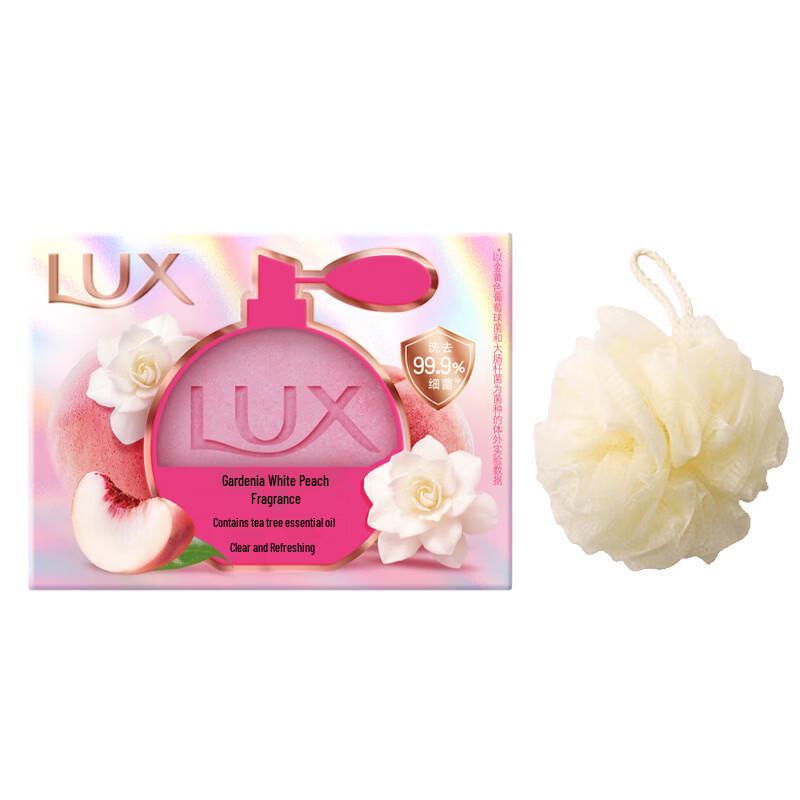 LUX Gardenia White Peach Scented Soap 100g with Bath Puff