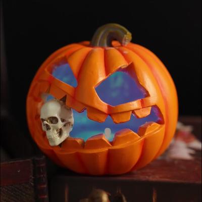 Resin Halloween Pumpkin Lamp Skeleton Glowing Decor Light Up Ghost Spooky Skull Pumpkin Ornaments Portable Halloween Decor