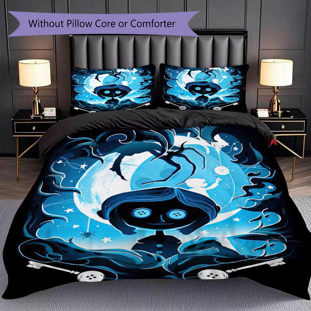 1PC Coraline Pattern Bedding Quilt Set Quilt Cover Pillowcase Home Decoration Birthday Gift (1 * Duvet Cover + 2 * Pillowcase, Without Core)