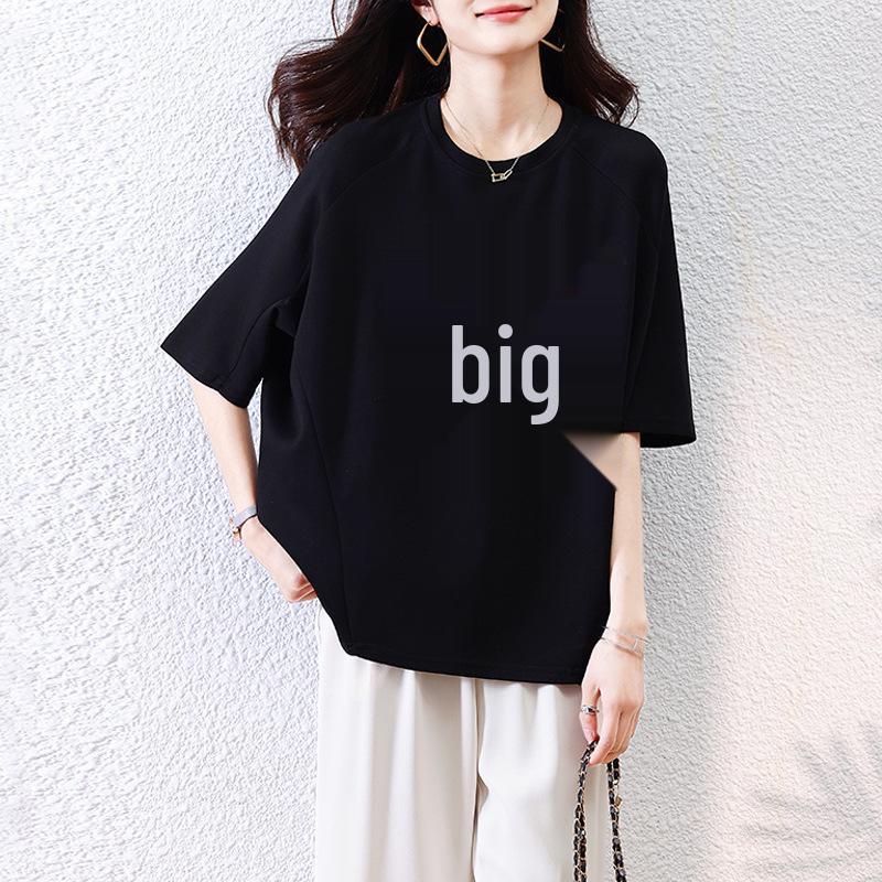 

Plus Size Skin-Friendly Tummy-Concealing Fashion T-Shirt for Women - Spring/Summer 4XL Plus Size чорний