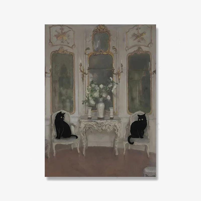 

Абстрактная скандинавская ретро картина маслом на холсте, европейский стиль, декор для гостиной, стены, черный кот, благородный Famliy, печать плакатов, домашняя женщина 21x30cm No Framed