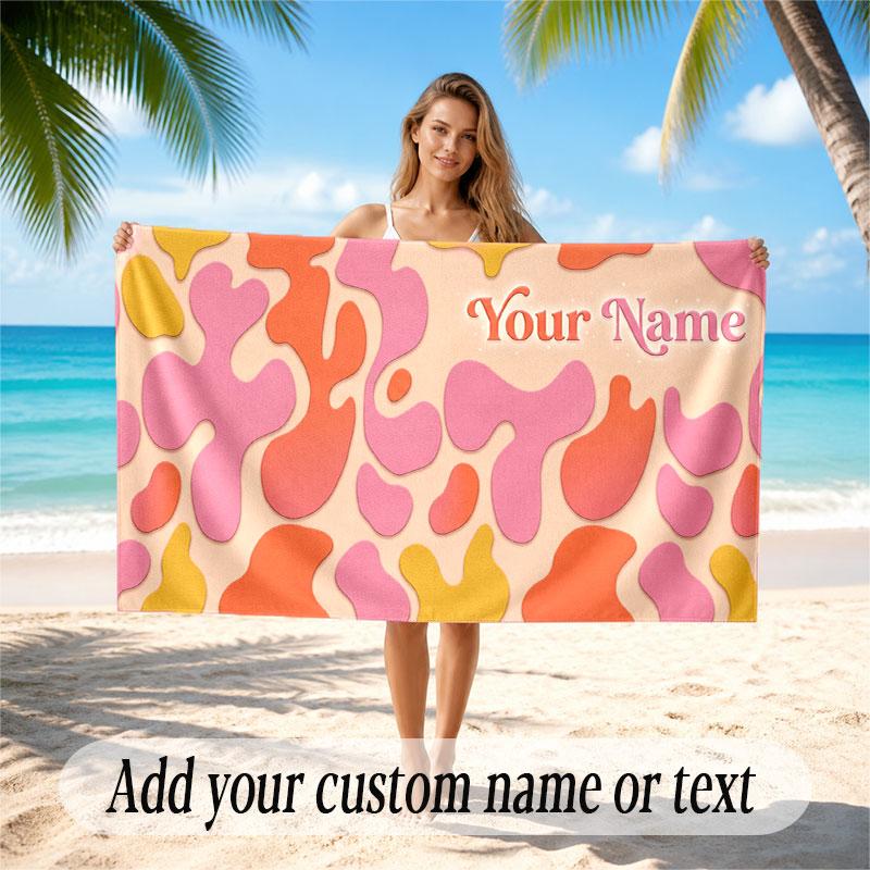 Abstract Geometric Theme Soft Beach Towel Personalized Custom Name Text Towel Portable for Beach Pool Travel