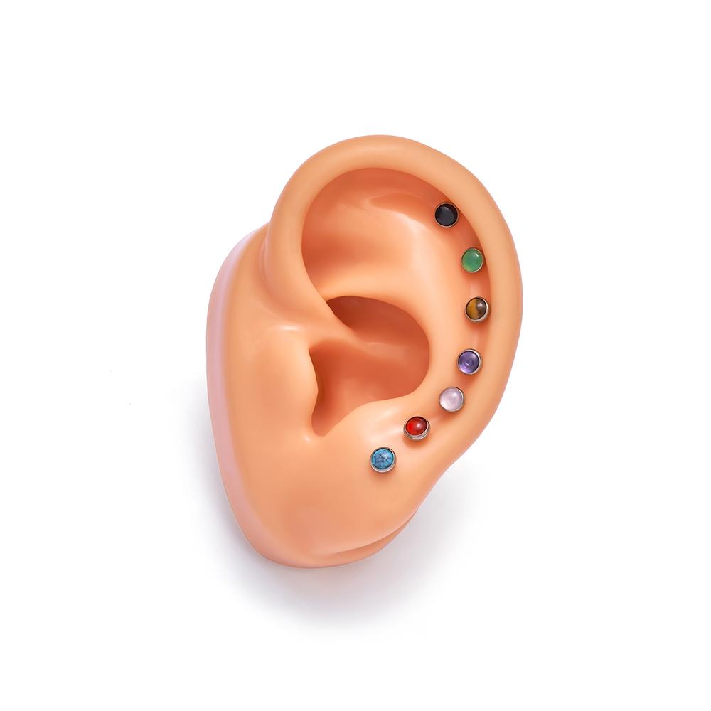 G23 Titanium Circular Needle Ear Lip Studs with Natural Stone Top Labret Tongue Nose Stud Earrings Body Piercing Jewelry