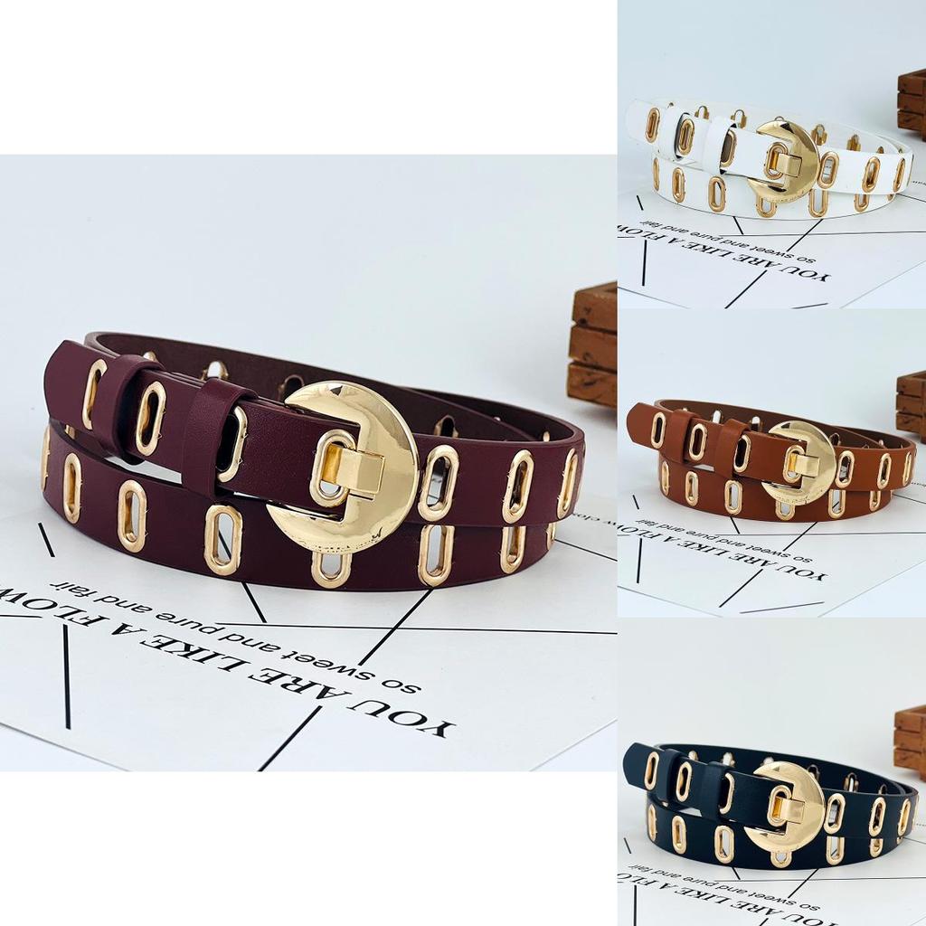 Pu Leather Womens Punk Hollow Casual Belt With Alloy Buckle For Fashion Jeans And Office Wear