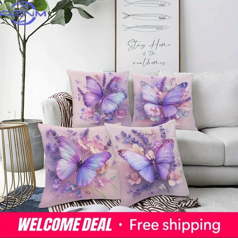Lavender butterfly decorative pillowcase ultrasoft polyester material living room sofa backrest car pillowcase home decoration