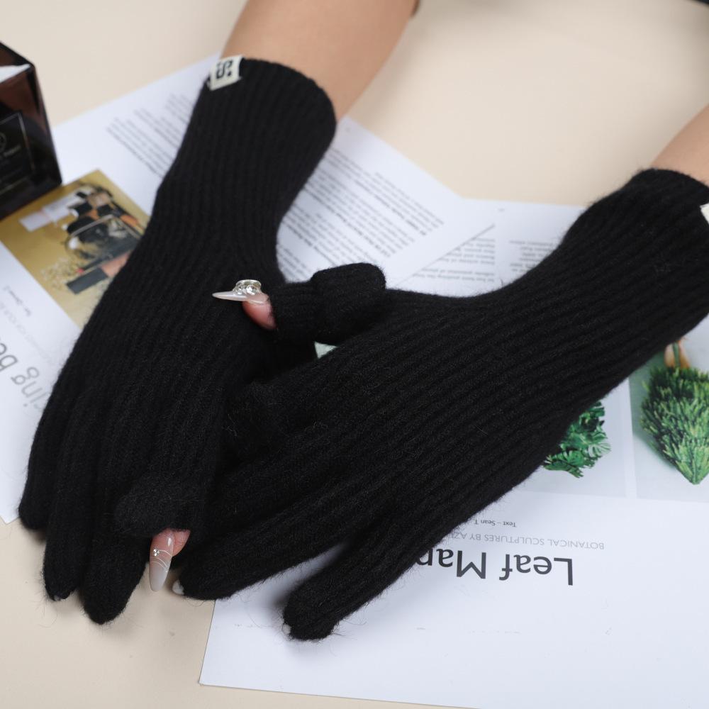 Touch Screen Gloves Autumn and Winter Warm Finger Gloves Thickened Warm Knitted Wool  Korean Student Gloves