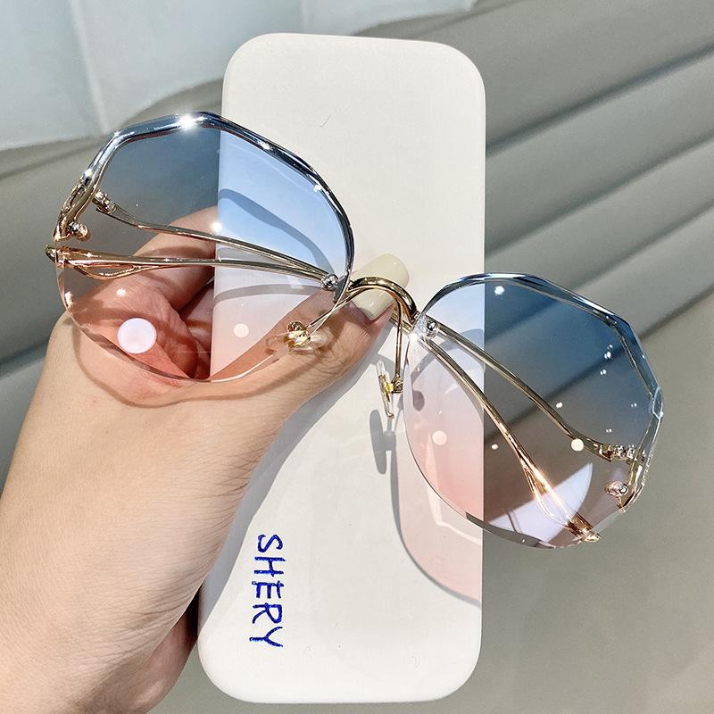 Rimless Sunglasses Polygon Fashion Popular Women Men Shades Big Frame Round Sun Glasses for Female Oculos Gradient Sunglasses