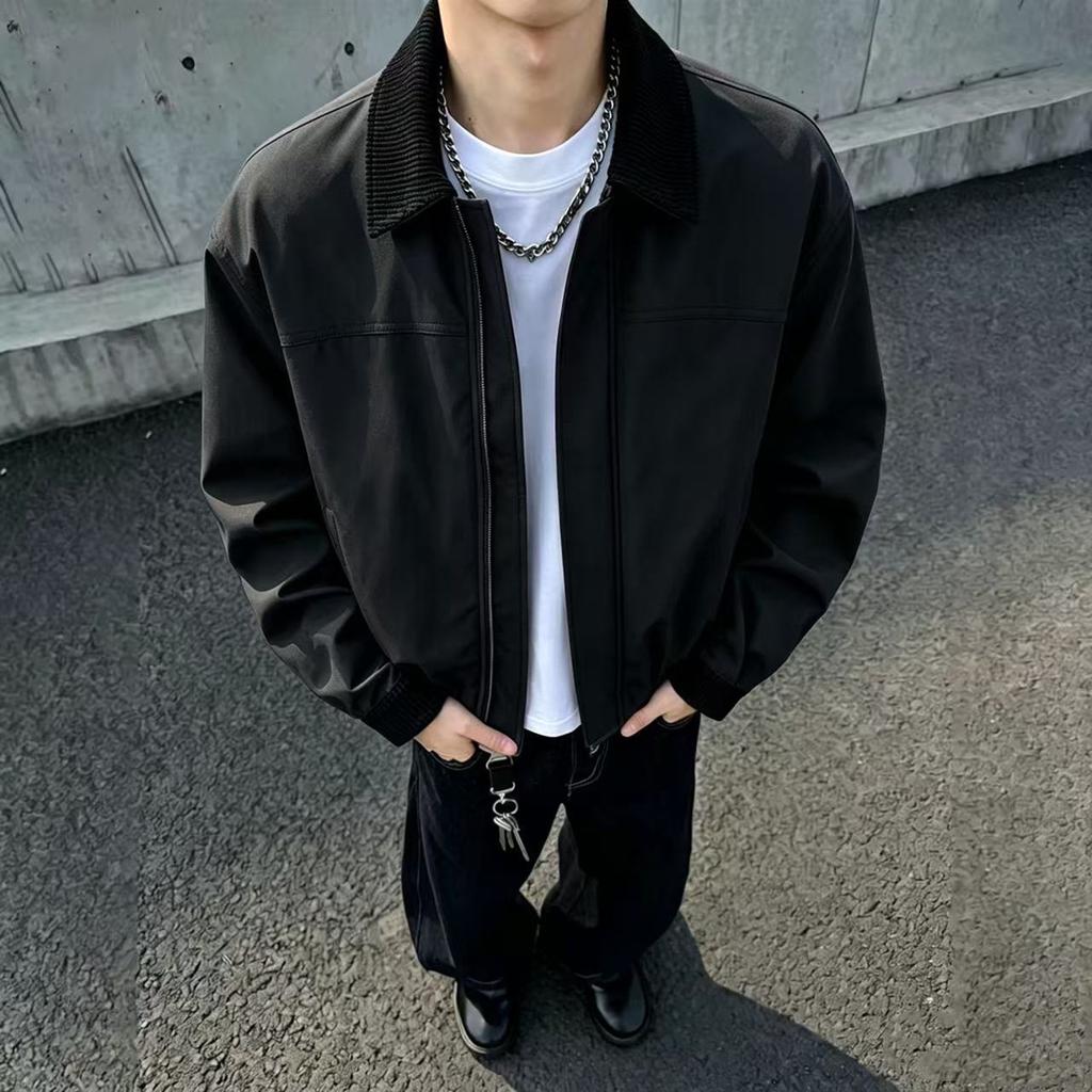 Cross-border European and American Style 2026 New Spring and Autumn Tide Brand Jacket Men's Loose Version Lantern Wrinkled Color Matching Lapel Jacket