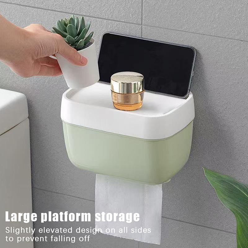 Space-Saving Wall-Mounted Toilet Paper Holder With Tissue Dispenser & Storage-Easy Adhesive Installation Creative Roll Paper Bo