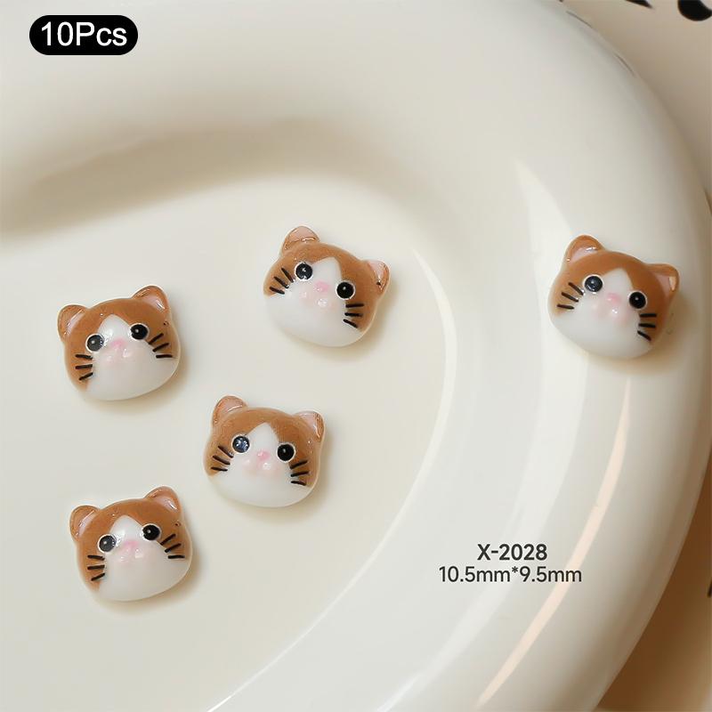 10 шт. мультяшные кошки, рыбы, подвески для ногтей, 3D, милая голова кошки, попа, крем, клей, смола, украшения для ногтей, шпильки для ногтей своими руками
