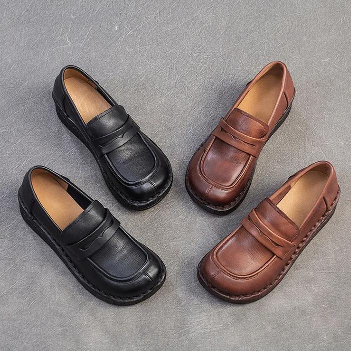 Johnature Retro Mokasíny pro dojíždění Pravá kůže Klínky Lodičky Ležérní Všestranné Dámské Nazouvací Boty